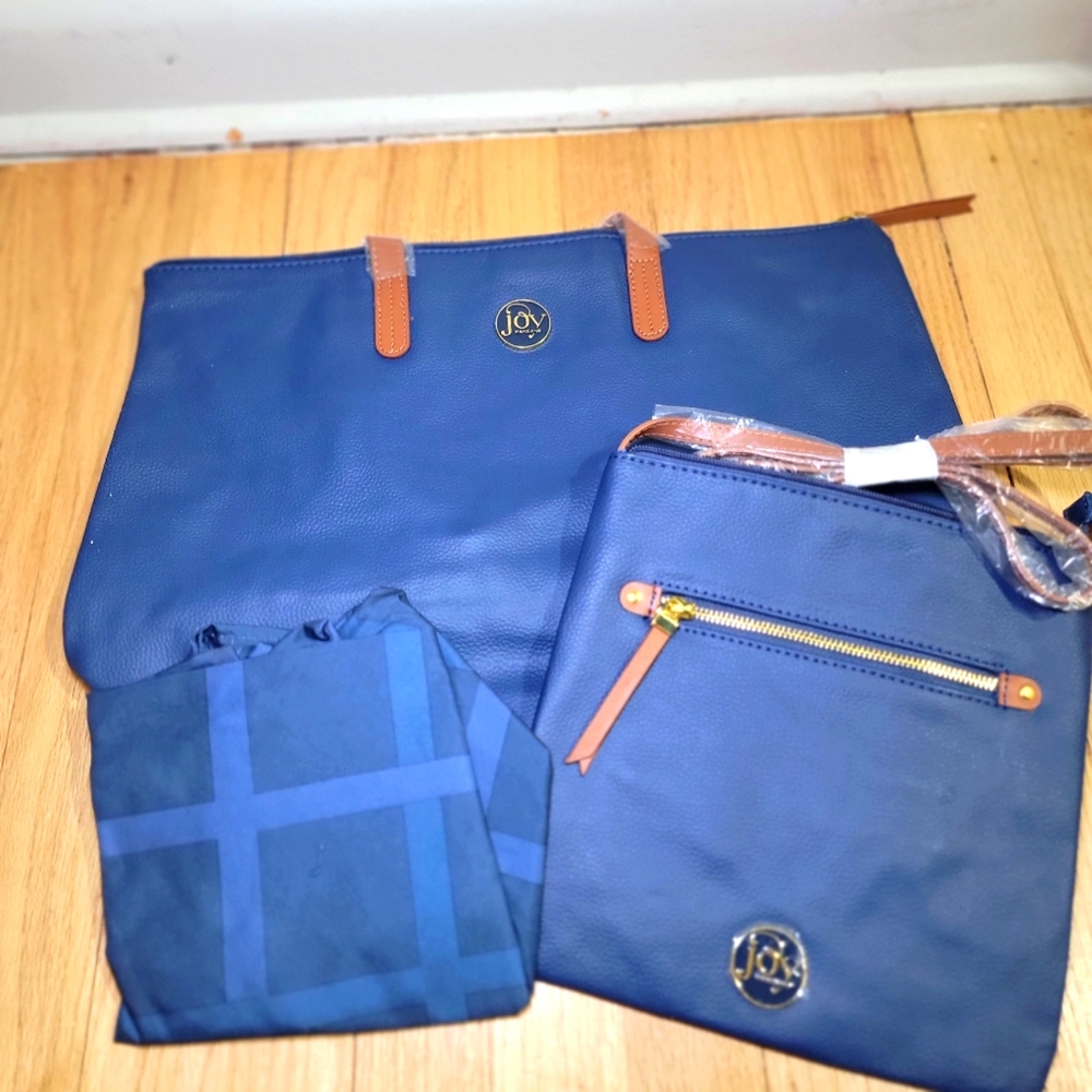 New* Joy Mangano navy blue 3 piece collection bags